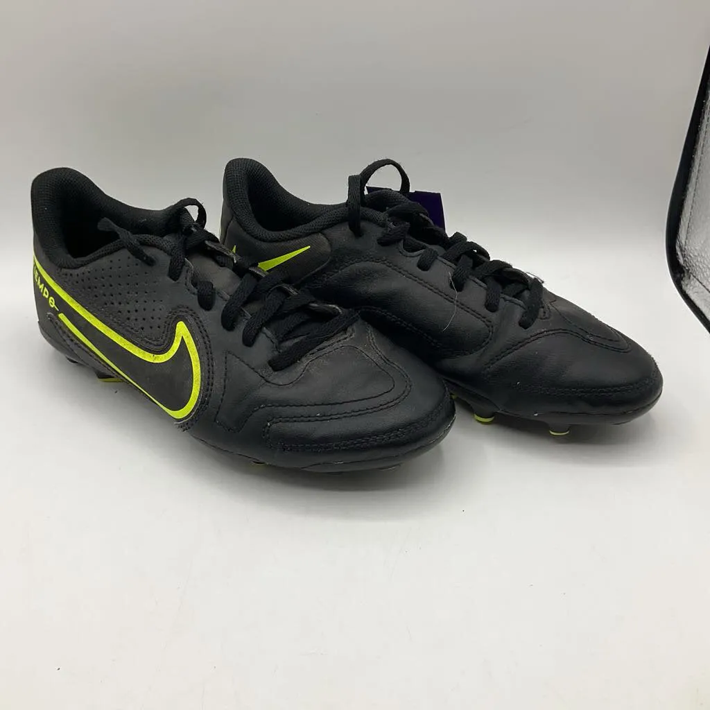 Size 3.5Y: Nike Tiempo Black & Neon Yellow Lace-up Soccer Cleats