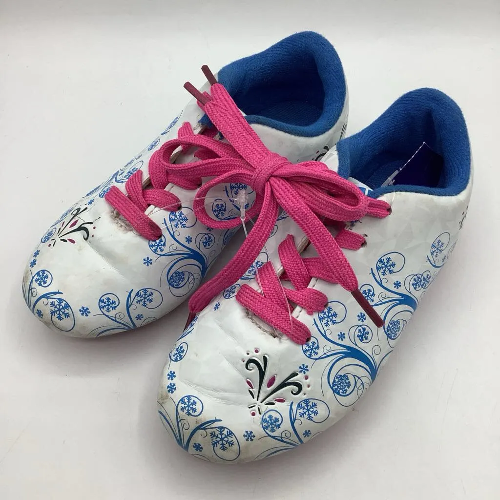 Size 9: Vizari White/Blue/Pink Winter Patterned Lace-Up Soccer Cleats