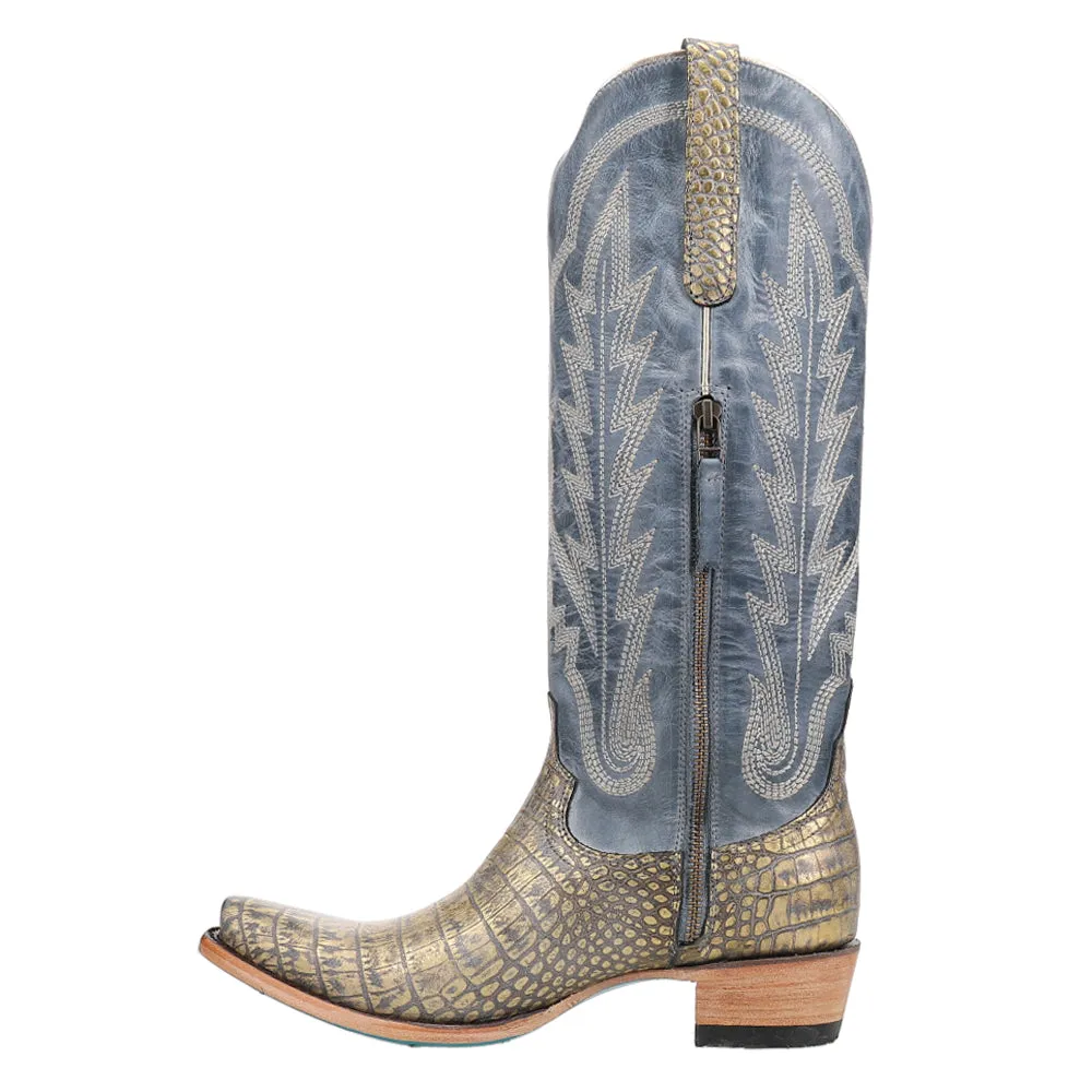 Skylight Embroidered Embossed Croc Caiman Snip Toe Cowboy Boots