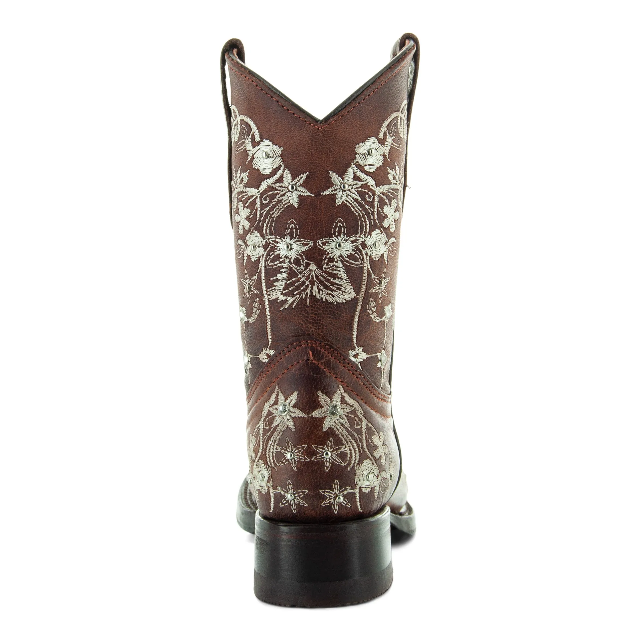 Soto Boots K3010 Girls Brown Embroidered Square Toe Cowboy Boots