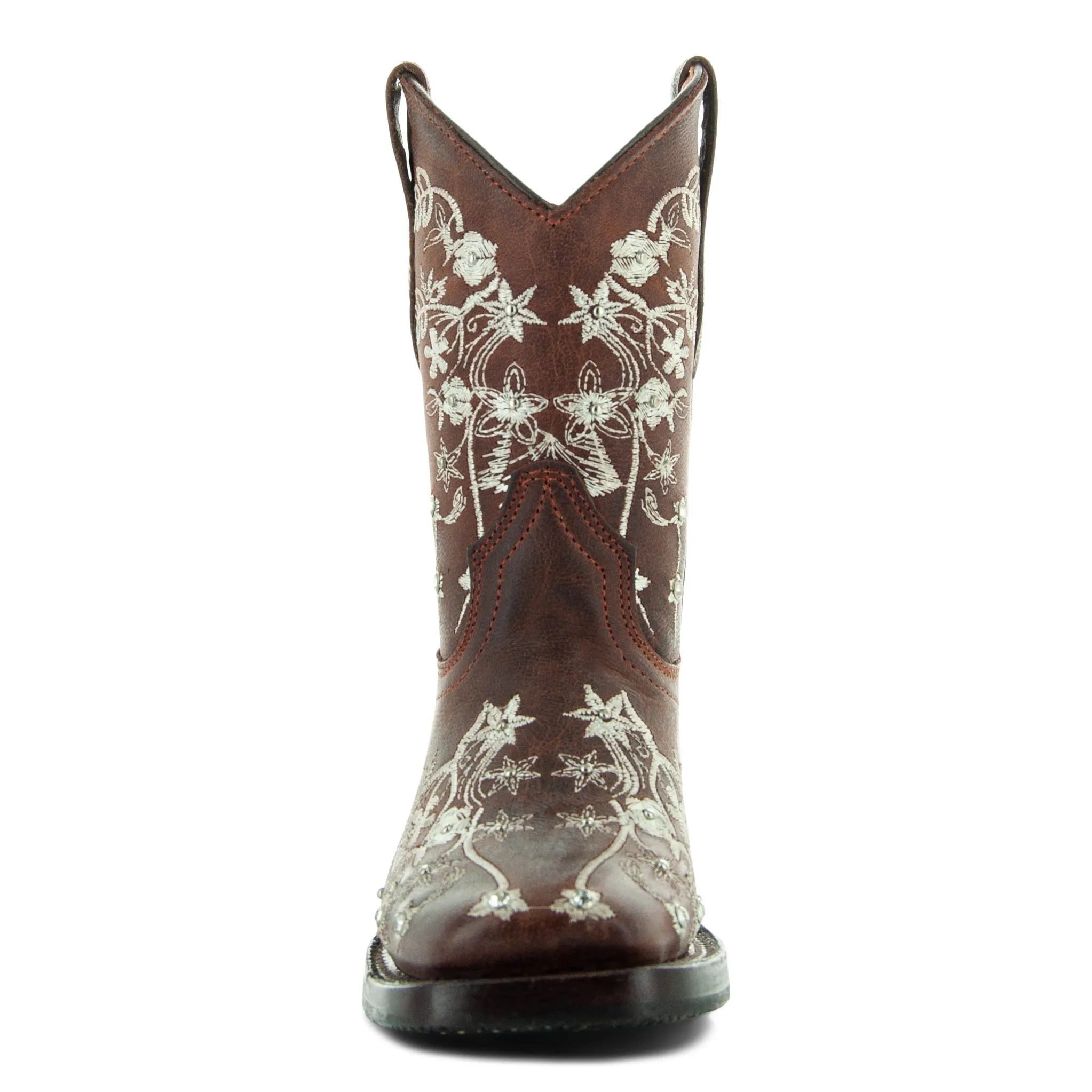 Soto Boots K3010 Girls Brown Embroidered Square Toe Cowboy Boots