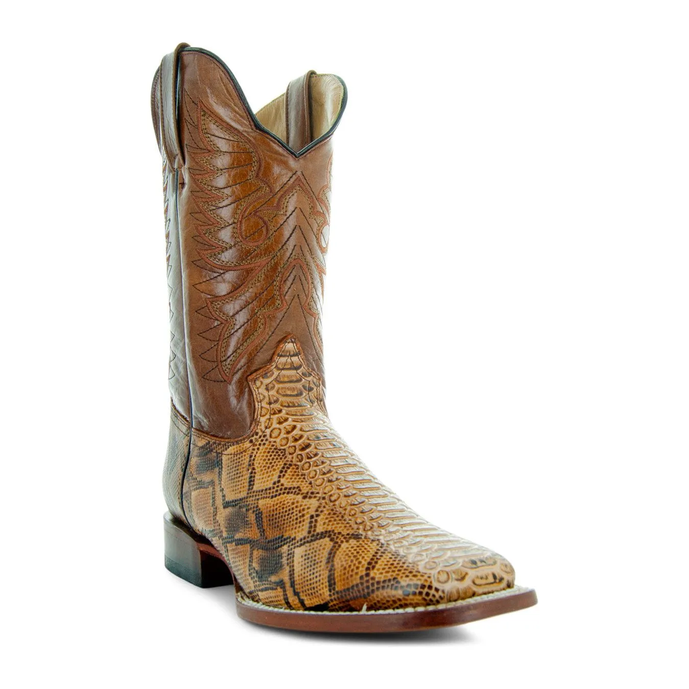 Soto Boots Men's Brown Python Print Square Toe Cowboy Boots H8004