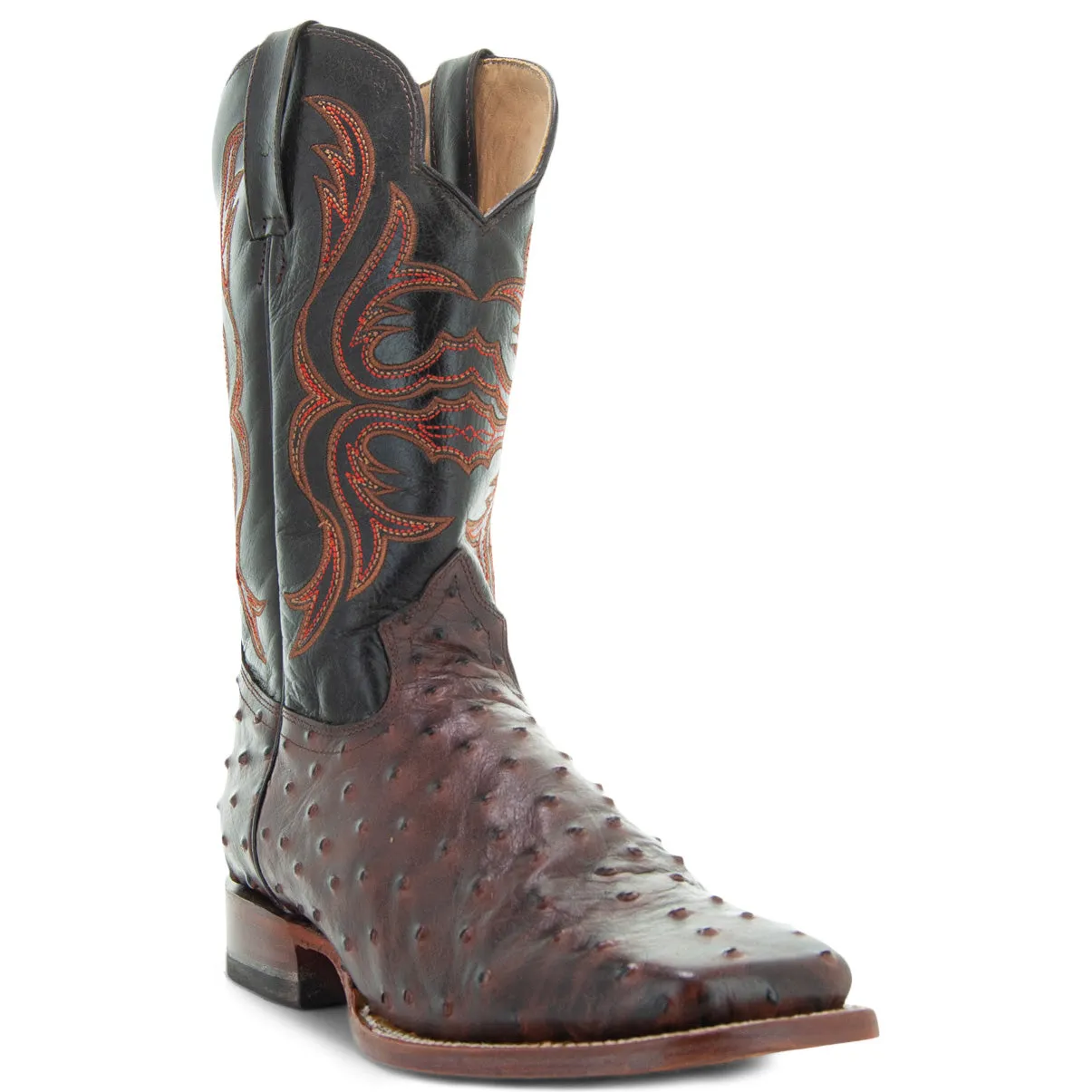 Soto Boots Men's Ostrich Print Square Toe Cowboy Boots H8001-Brown