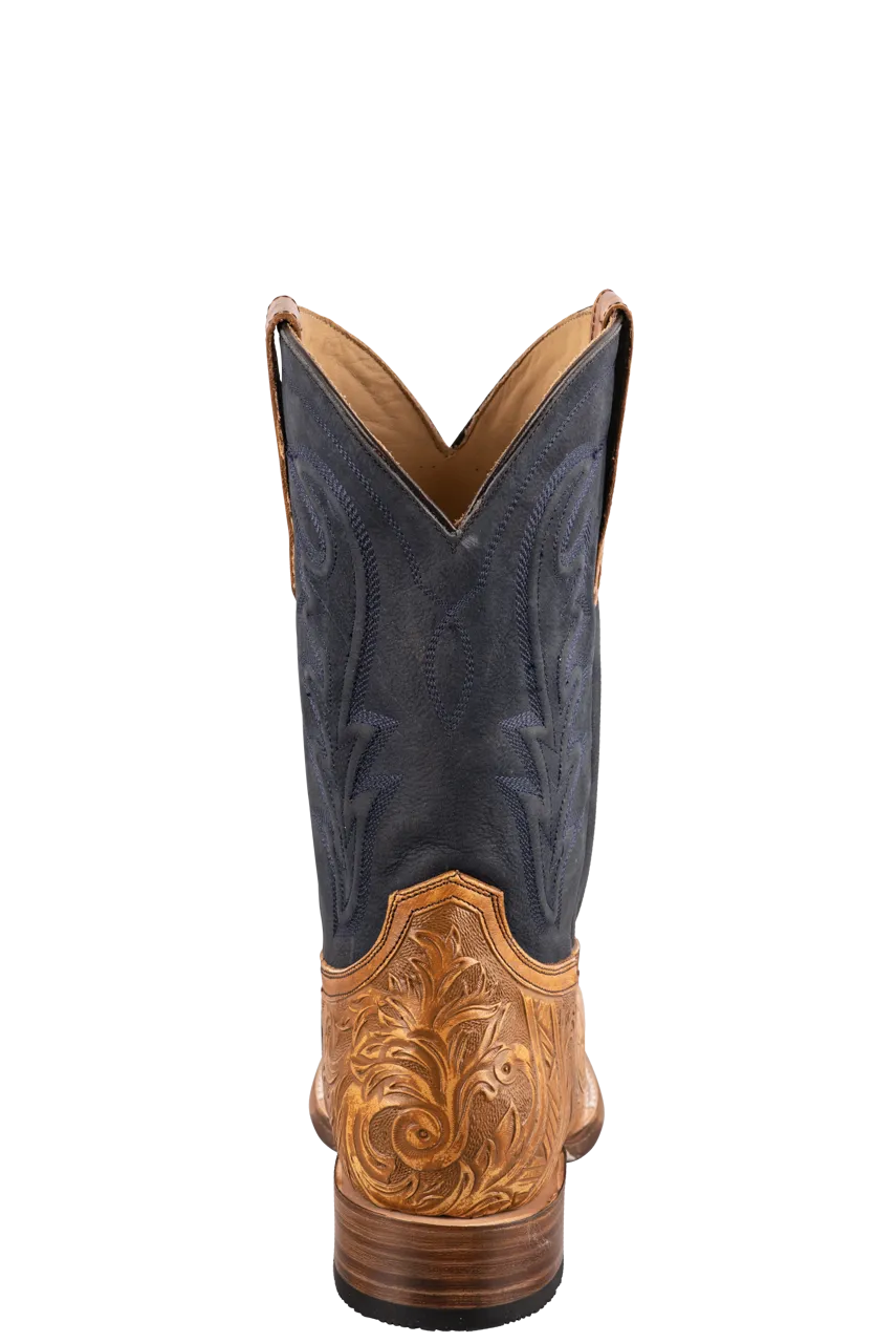 Stetson Men's Goat Handtooled Cowboy Boots - Tan & Blue