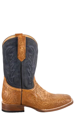 Stetson Men's Goat Handtooled Cowboy Boots - Tan & Blue