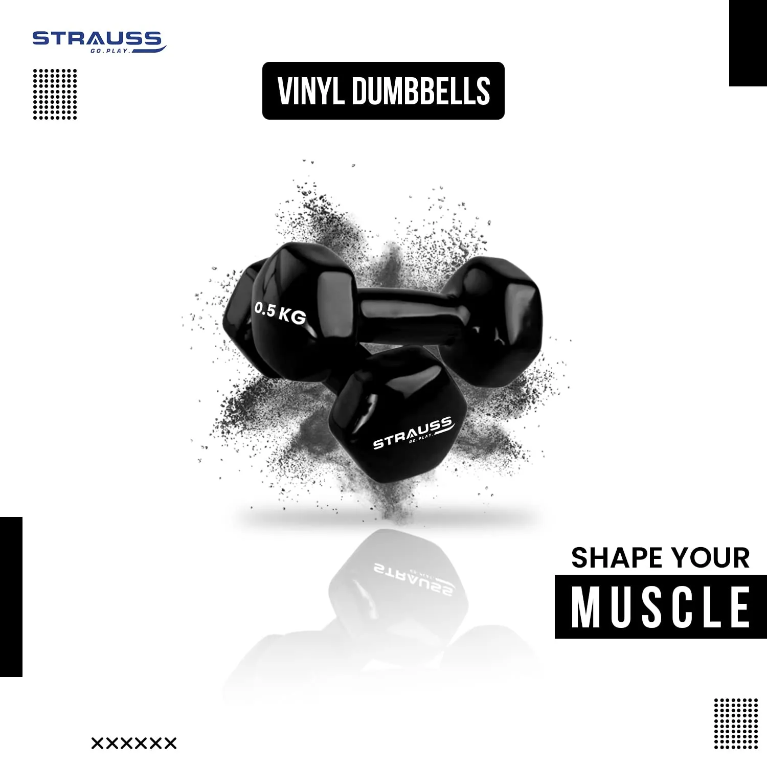 Strauss Premium Vinyl Dumbbells Weight for Men & Women | 2.5 Kg (Each) | 5 Kg (Pair) | Ideal for Home Workout, Yoga, Pilates, Gym Exercises | Non-Slip, Easy to Hold, Scratch Resistant (Black)