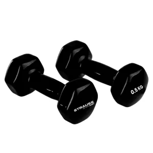 Strauss Premium Vinyl Dumbbells Weight for Men & Women | 2.5 Kg (Each) | 5 Kg (Pair) | Ideal for Home Workout, Yoga, Pilates, Gym Exercises | Non-Slip, Easy to Hold, Scratch Resistant (Black)