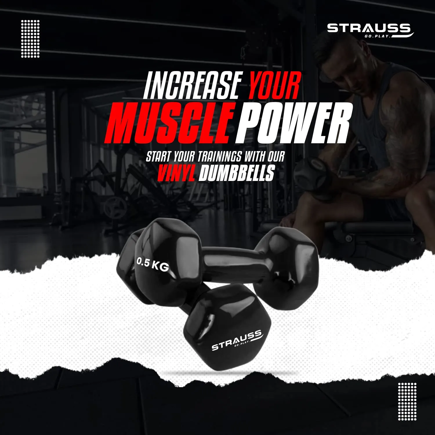 Strauss Premium Vinyl Dumbbells Weight for Men & Women | 2.5 Kg (Each) | 5 Kg (Pair) | Ideal for Home Workout, Yoga, Pilates, Gym Exercises | Non-Slip, Easy to Hold, Scratch Resistant (Black)