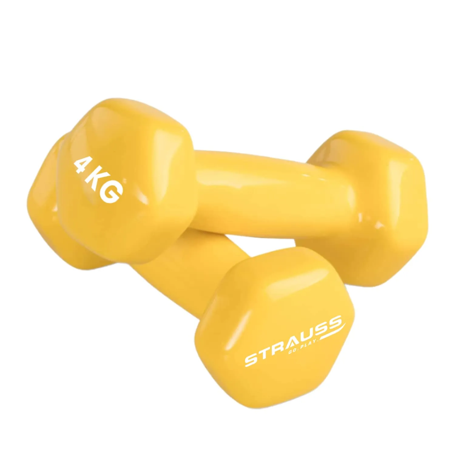 Strauss Premium Vinyl Dumbbells Weight for Men & Women | 4 Kg (Each) | 8 Kg (Pair) | Ideal for Home Workout, Yoga, Pilates, Gym Exercises | Non-Slip, Easy to Hold, Scratch Resistant (Yellow)