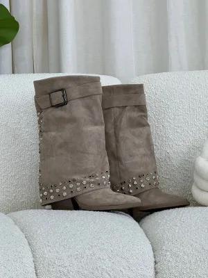 Stuck on you taupe studded boots