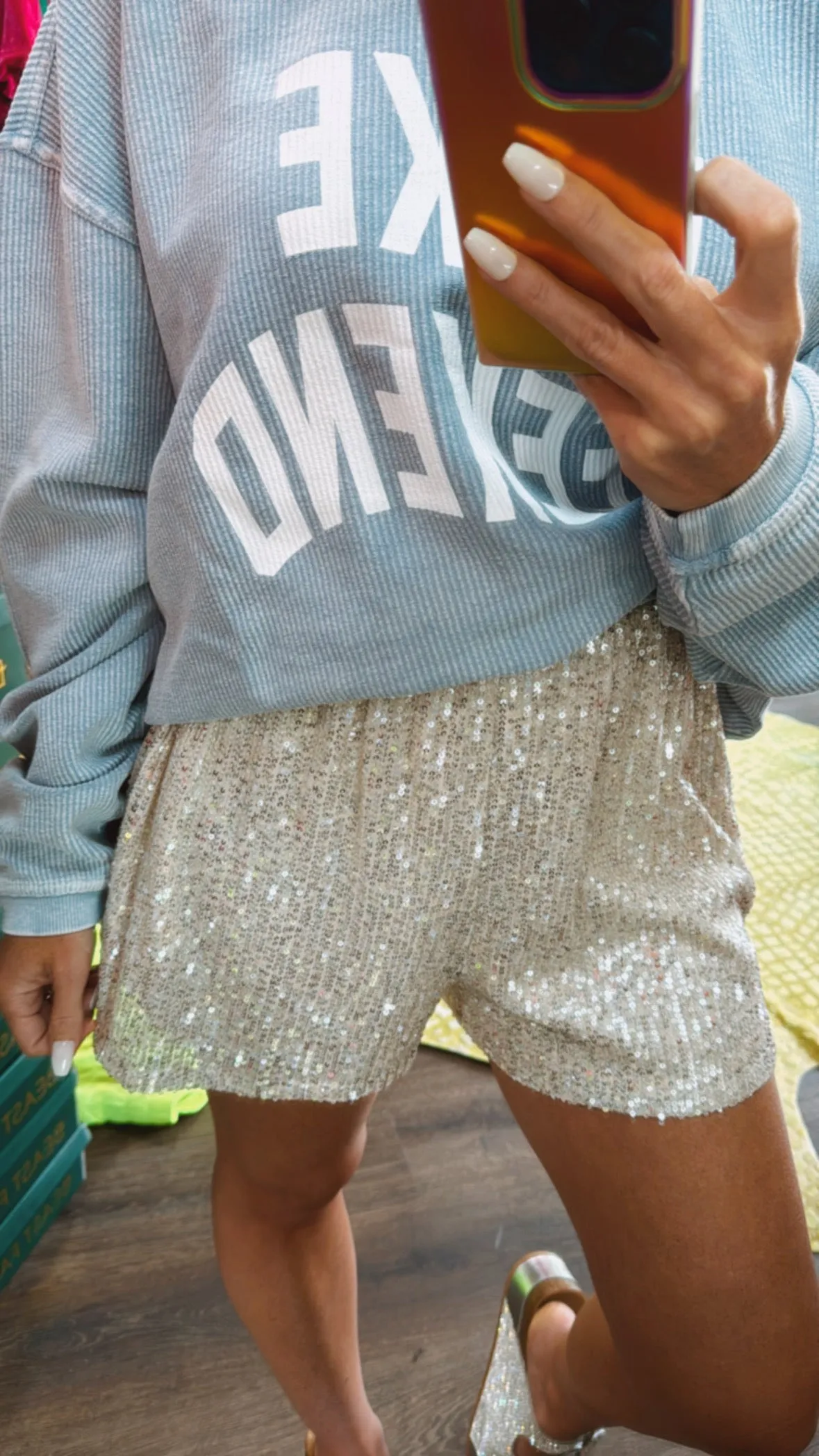 The Ariel Sequin Shorts in Silver Sequin