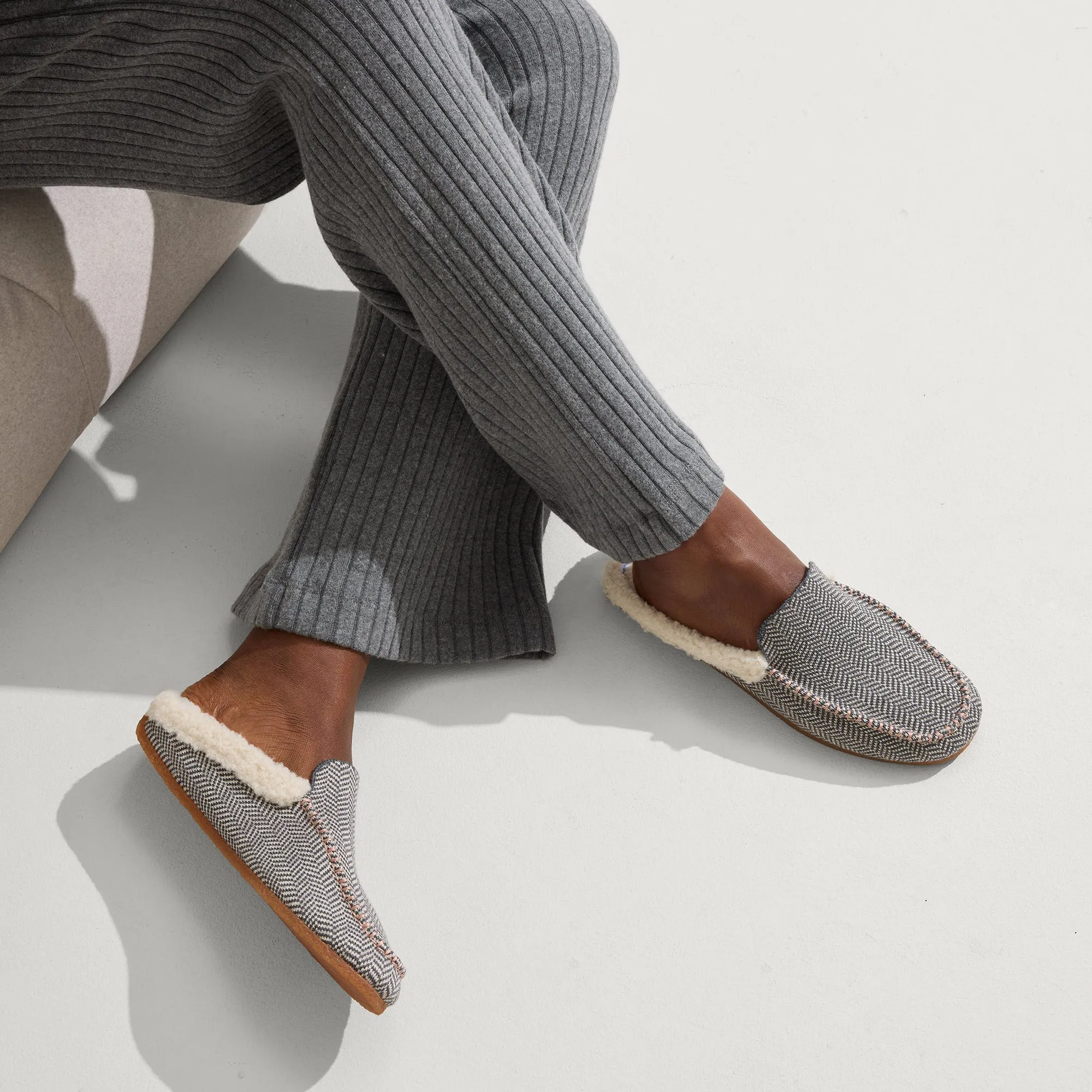 The Scuff Slipper - Grey Herringbone