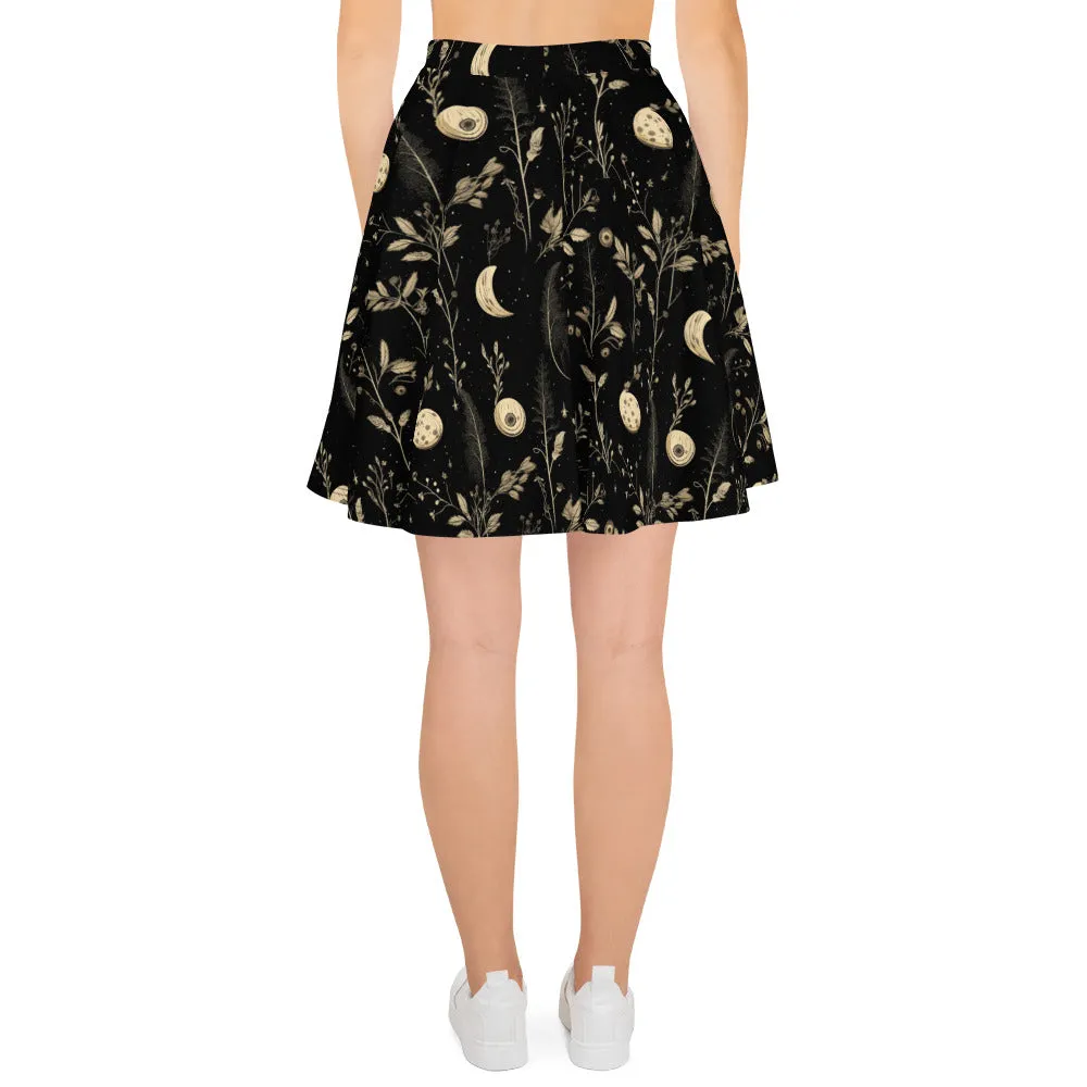 Twilight Garden Skater Skirt - Dark Academia Witchy Botanical Vegan Skirt with UPF 50  Protection from 98% harmful rays