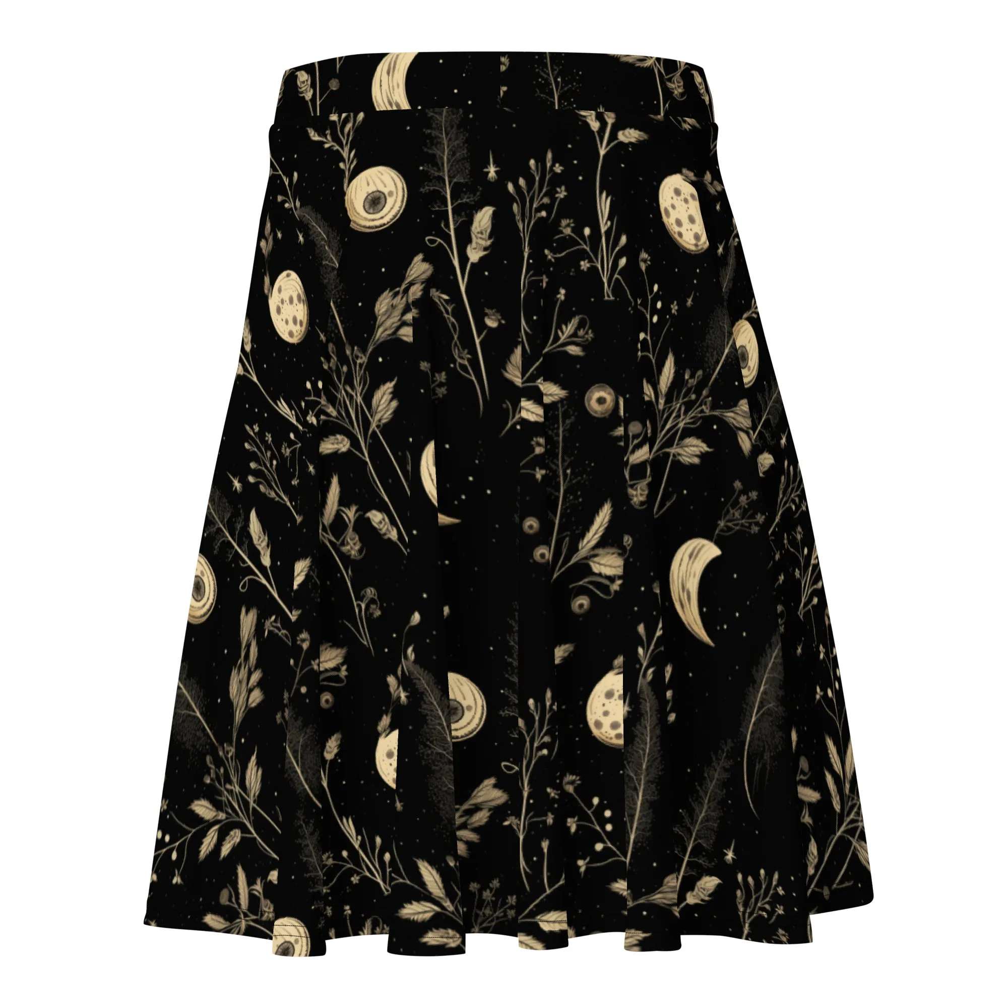 Twilight Garden Skater Skirt - Dark Academia Witchy Botanical Vegan Skirt with UPF 50  Protection from 98% harmful rays