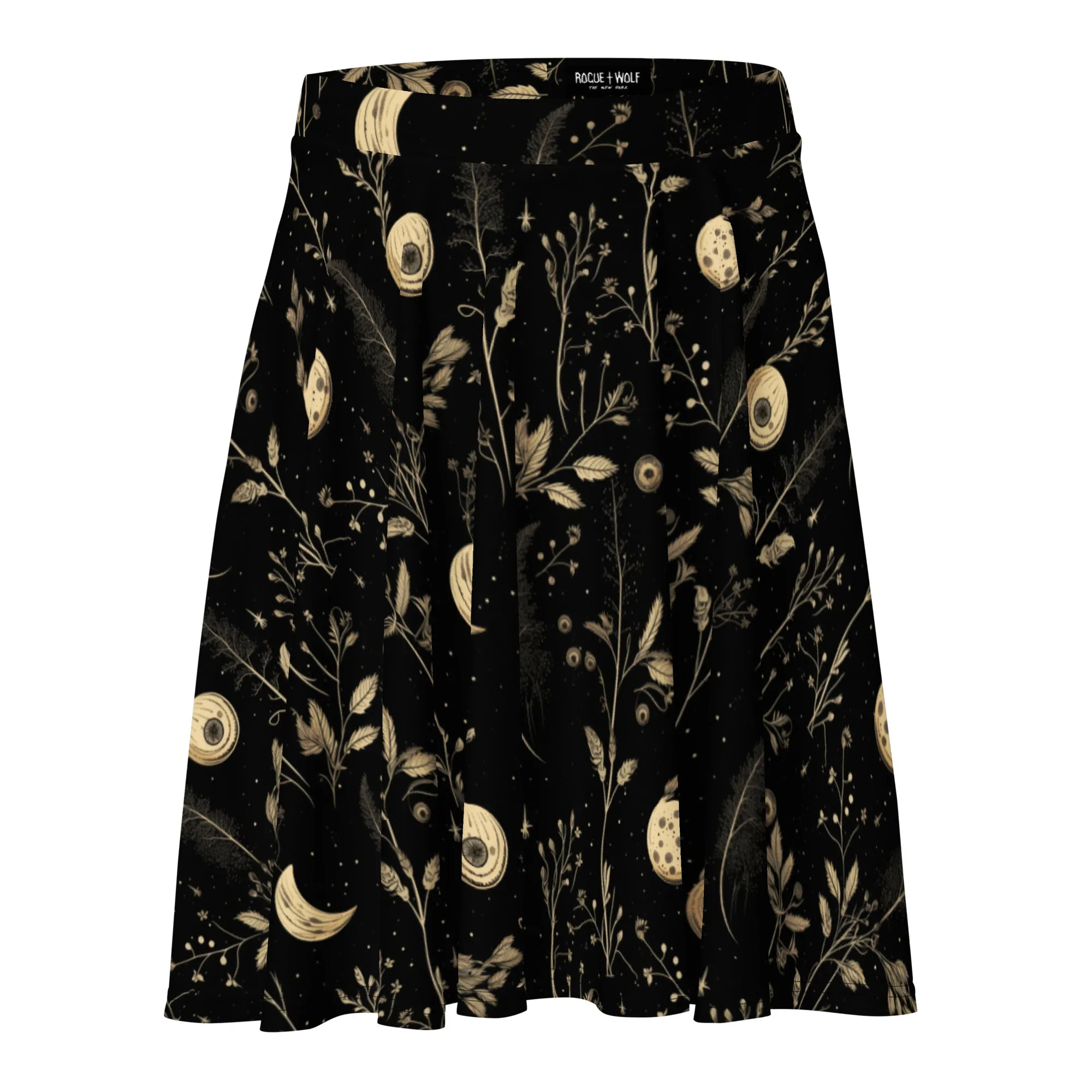 Twilight Garden Skater Skirt - Dark Academia Witchy Botanical Vegan Skirt with UPF 50  Protection from 98% harmful rays