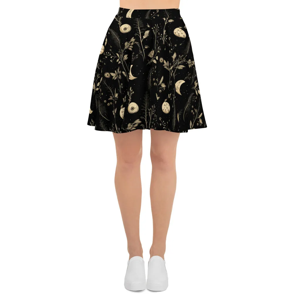 Twilight Garden Skater Skirt - Dark Academia Witchy Botanical Vegan Skirt with UPF 50  Protection from 98% harmful rays