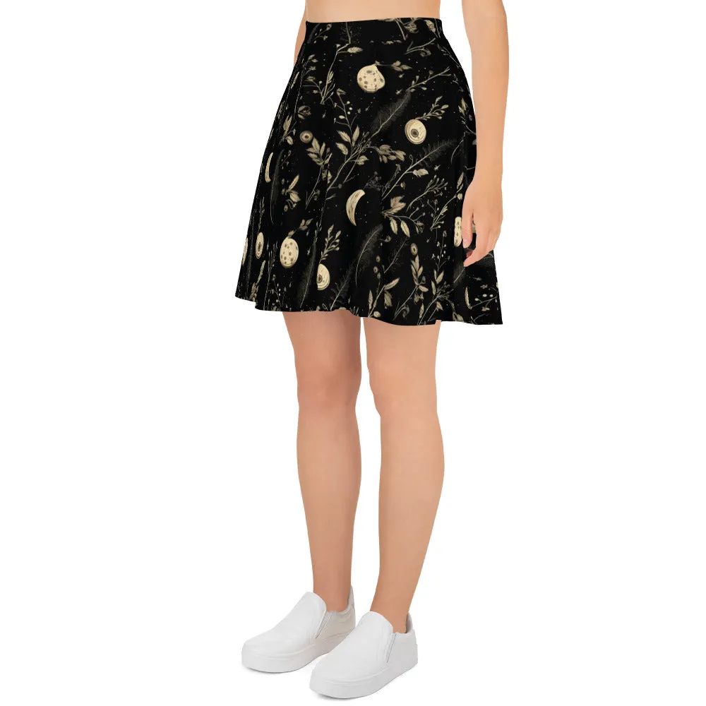 Twilight Garden Skater Skirt - Dark Academia Witchy Botanical Vegan Skirt with UPF 50  Protection from 98% harmful rays