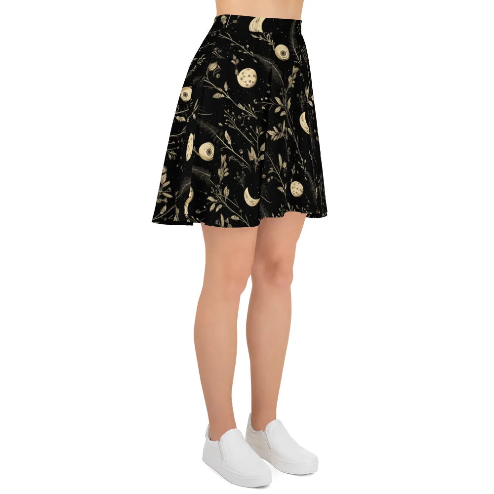 Twilight Garden Skater Skirt - Dark Academia Witchy Botanical Vegan Skirt with UPF 50  Protection from 98% harmful rays