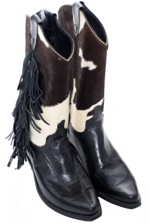 Vintage Black Leather Pony Fur Ladies Cowboy Boots 7.5 Cowgirl