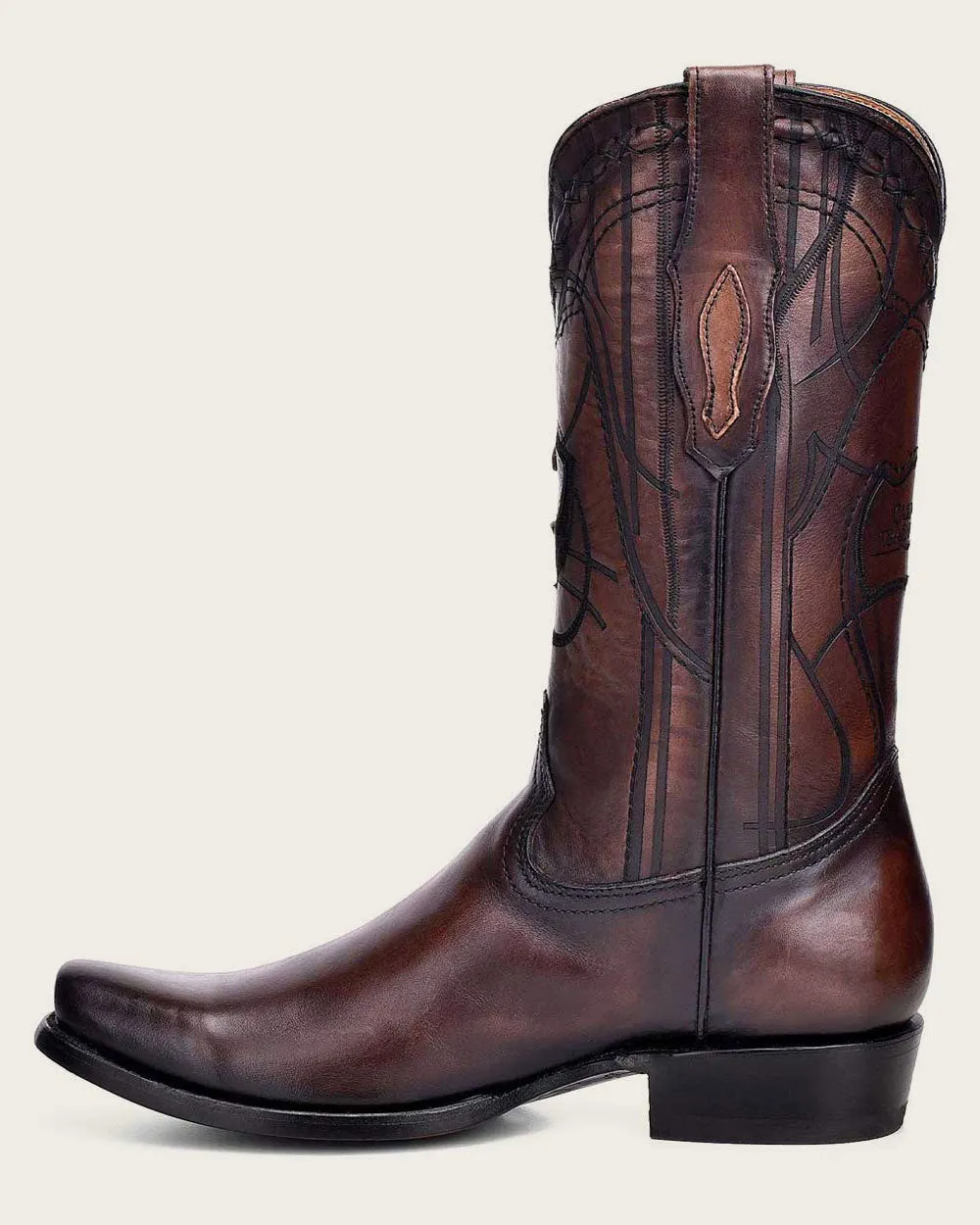 Western engraved brown boot