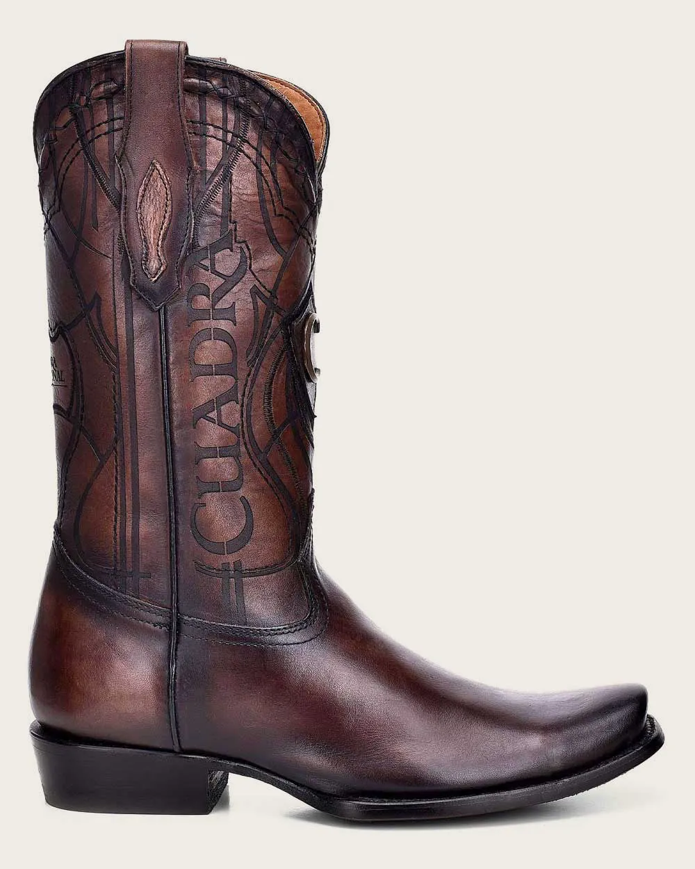 Western engraved brown boot