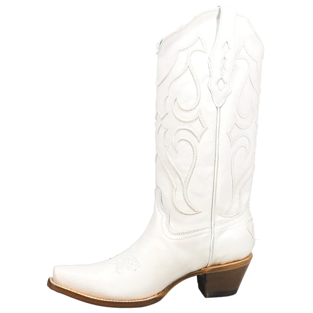 White Embroidery Snip Toe Cowboy Boots