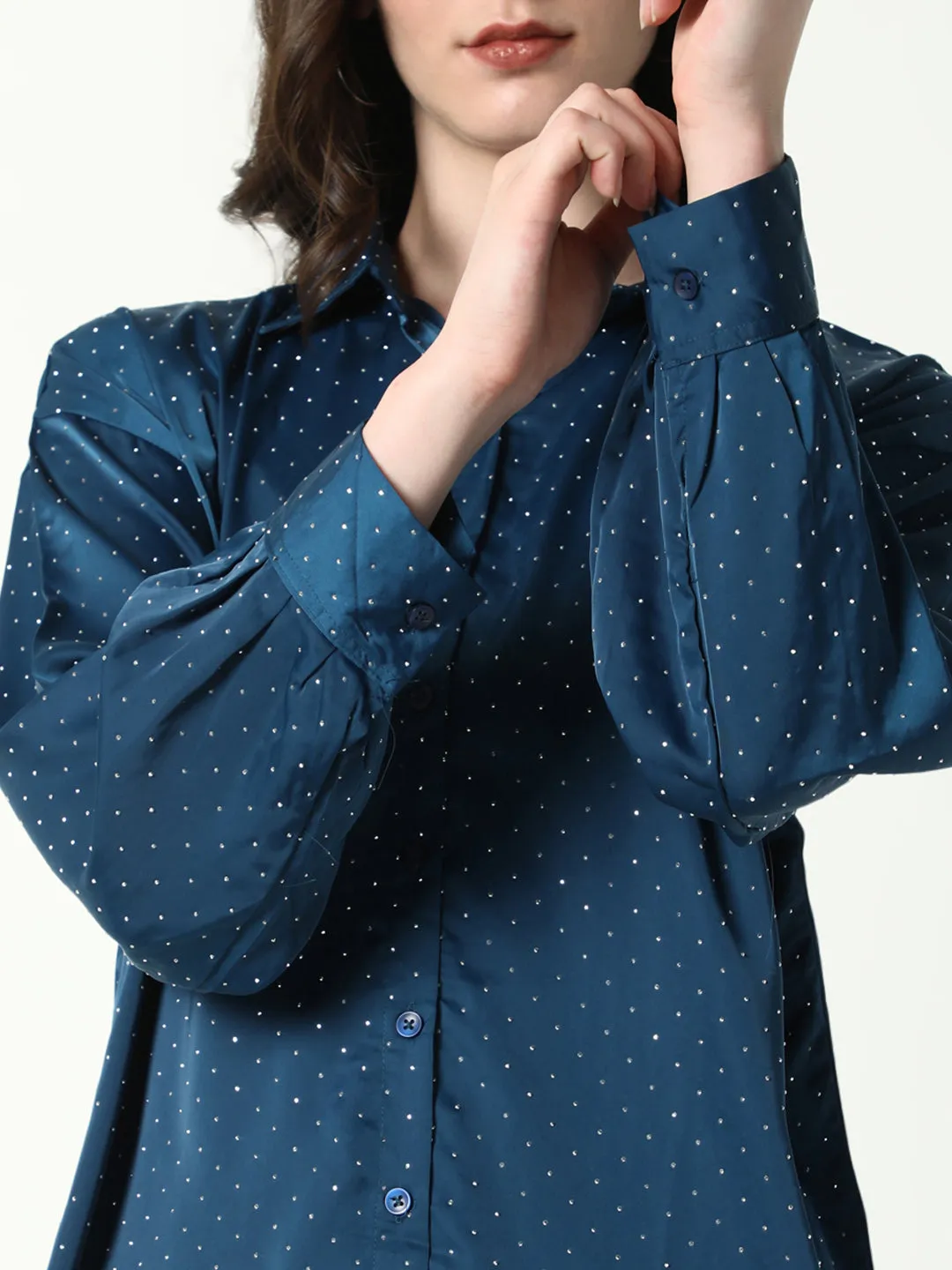 Women Blue Solid Oversized Shirt