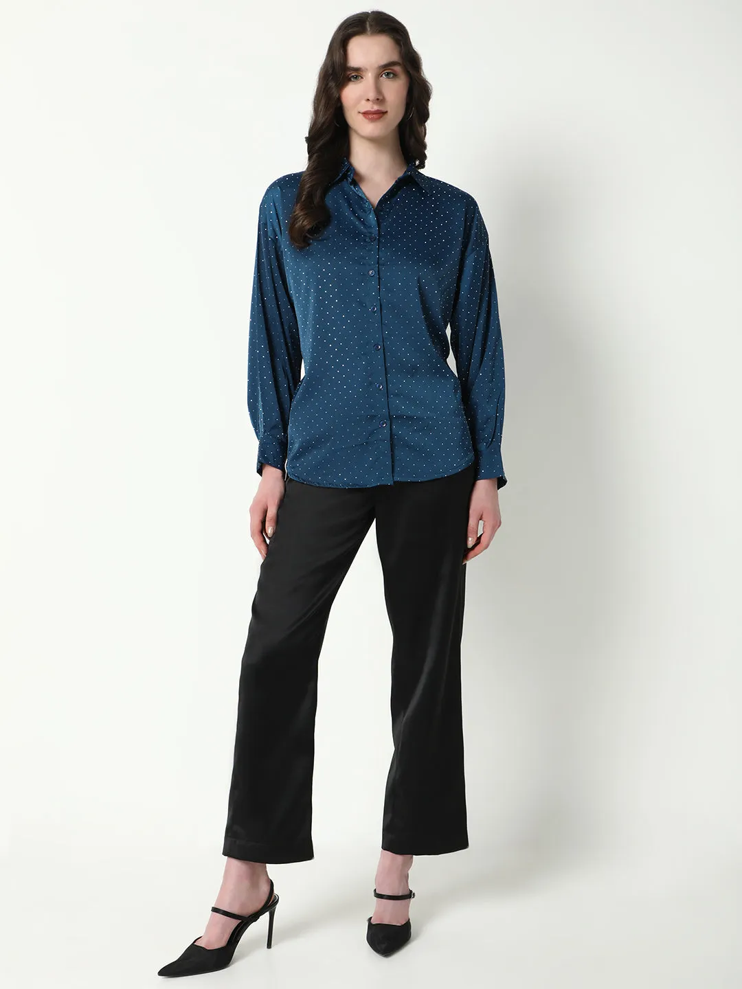 Women Blue Solid Oversized Shirt