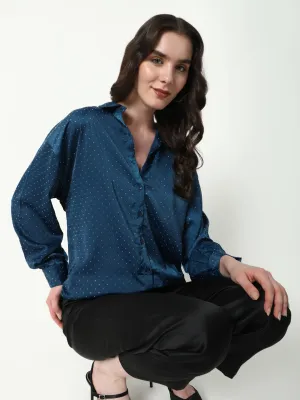 Women Blue Solid Oversized Shirt