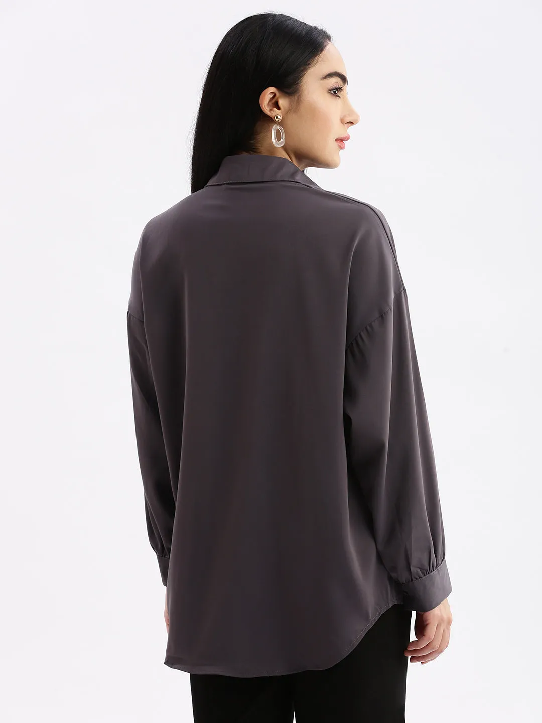 Women Solid Grey Oversized Shirt