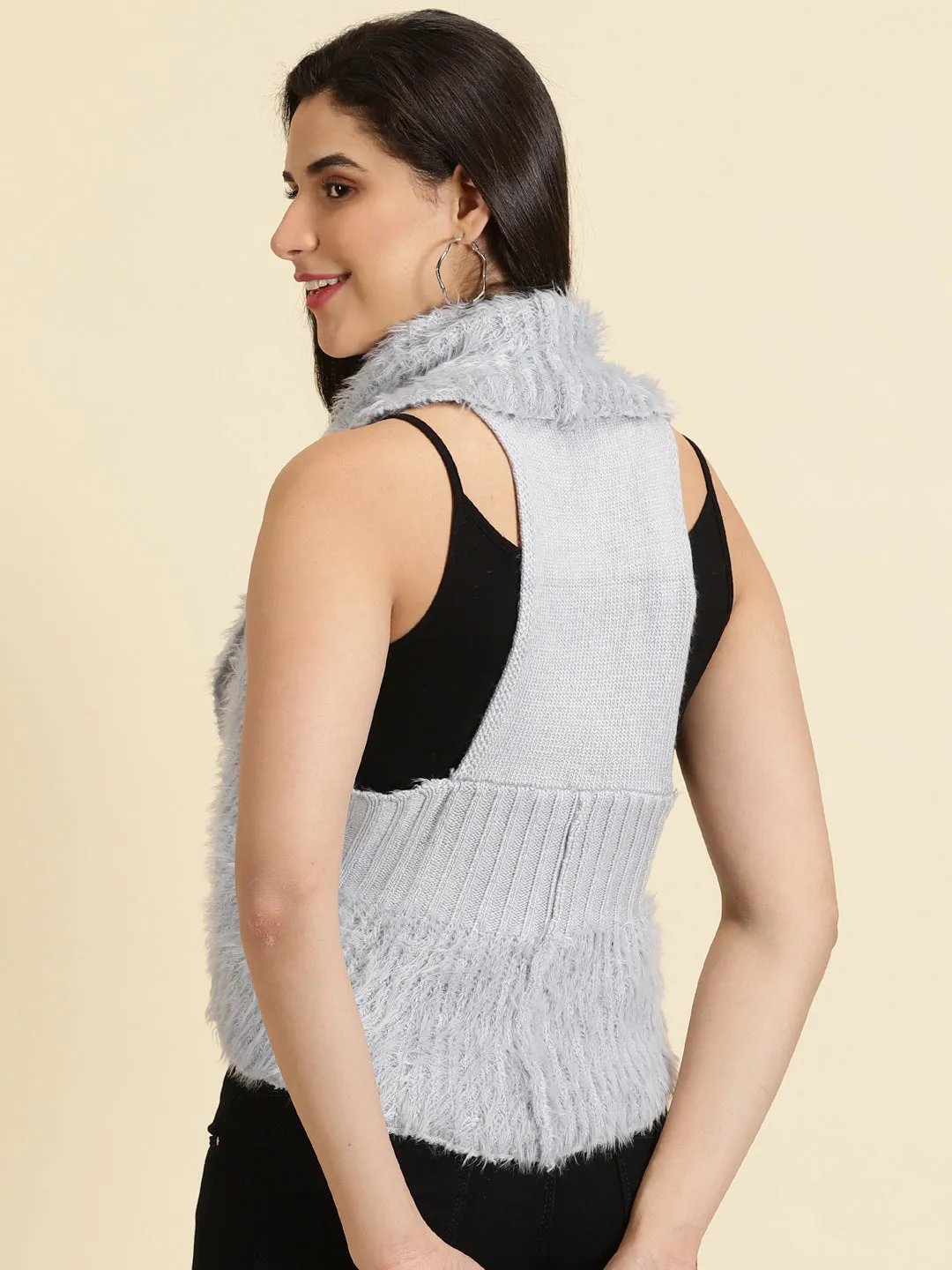 Women's Grey Solid Shrug