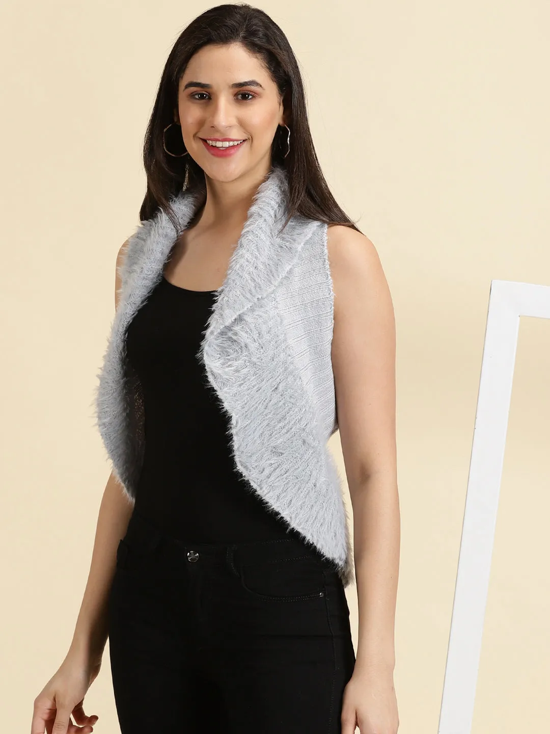 Women's Grey Solid Shrug