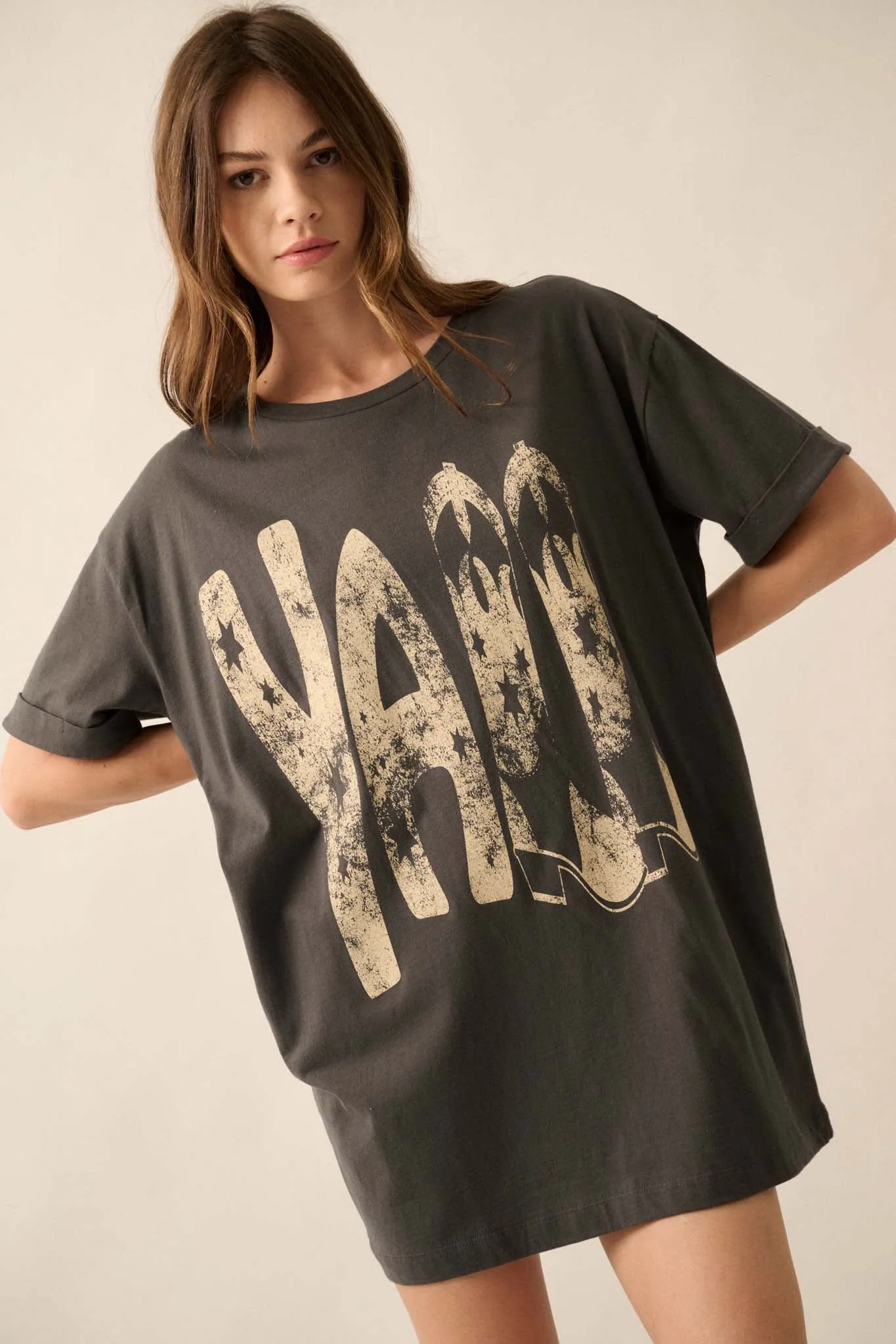 Y'all Cowboy Boots Oversize Cuffed Graphic Tee