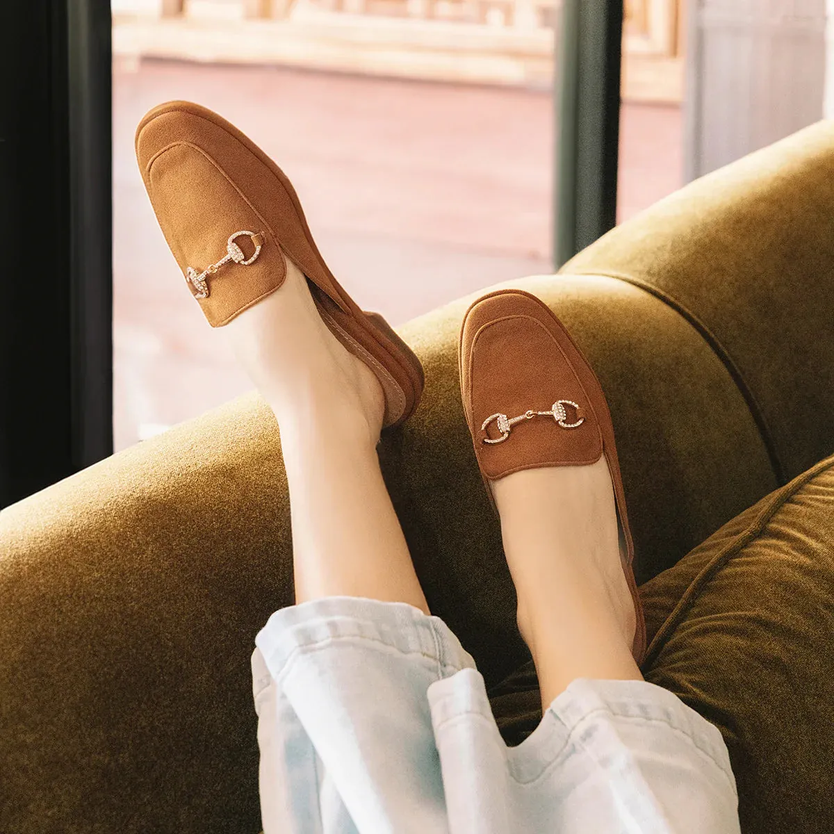 Yellow Box | Jolene Suede Loafer Mule in Tan